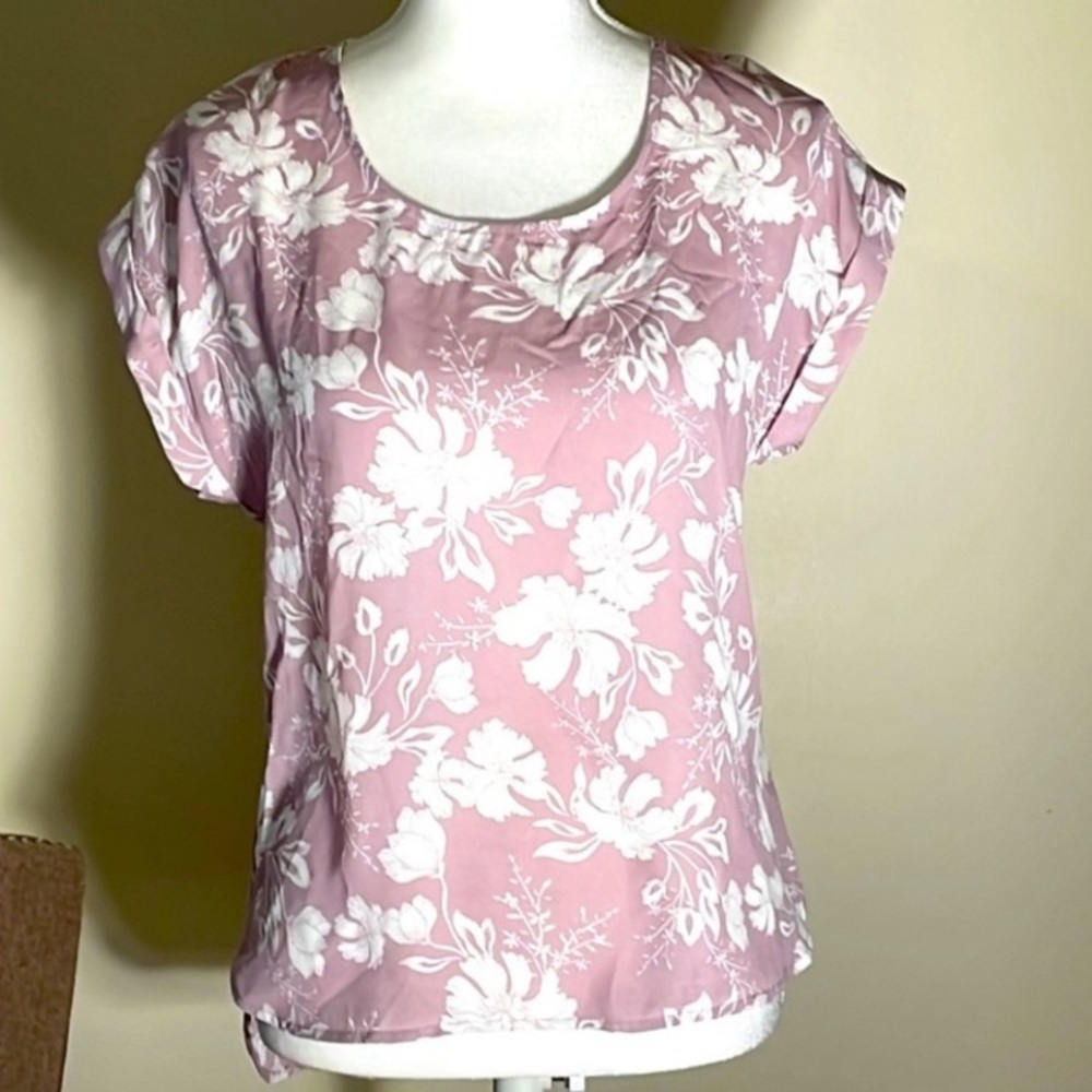 NEW! Pink Rose Blouse Mauve/White Botanical Flowers - M